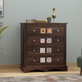 Dotwork Solid Sheesham Wood Chest of Four Drawers (Walnut Finish)